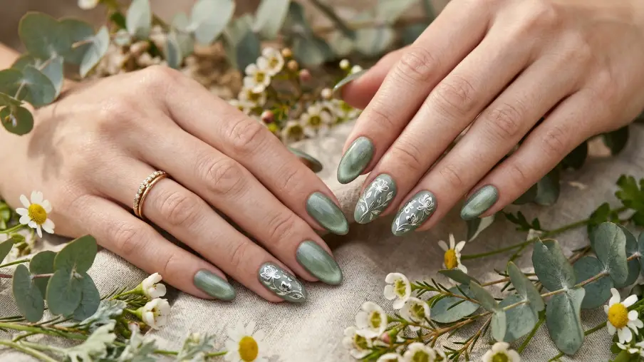 Sage Green with Chrome Flowers