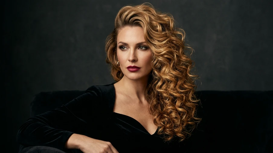 Textured Honey Blonde Curls with a Side Part
