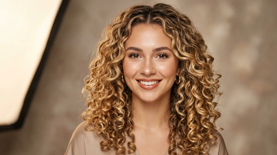 Golden Honey Blonde Balayage Curls