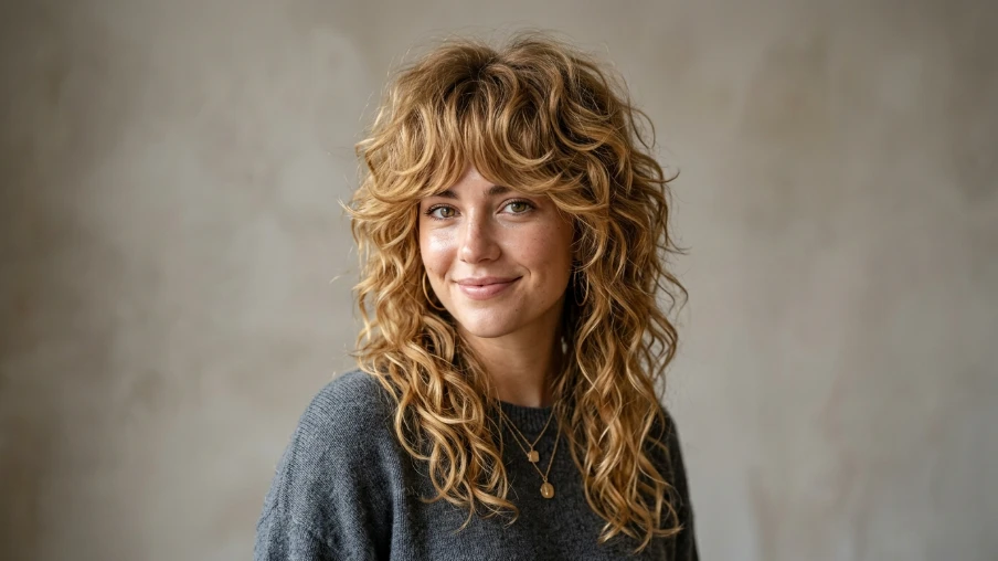 Honey Blonde Curly Wolf Cut