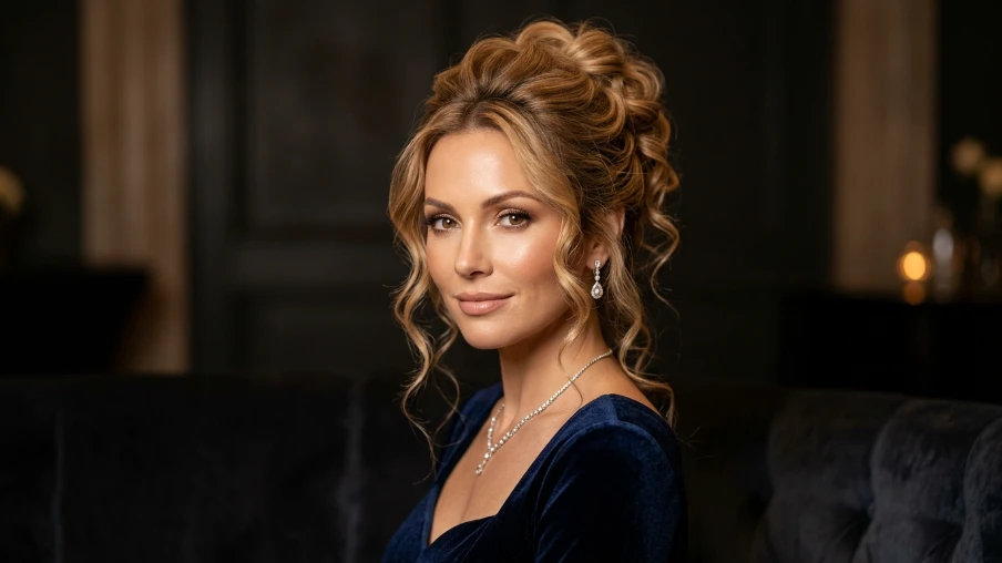 Modern Curly Hairstyle Inspiration: Honey Blonde Updo with Tendrils