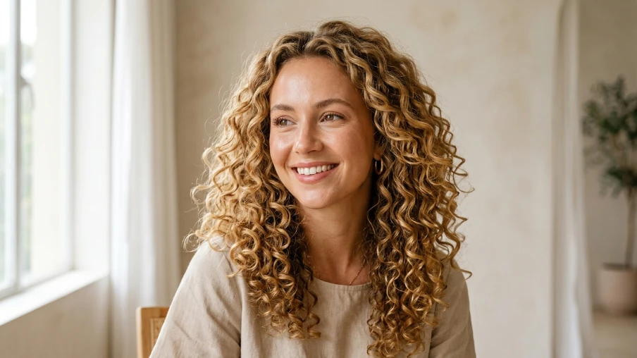 Natural Curly Honey Blonde Look