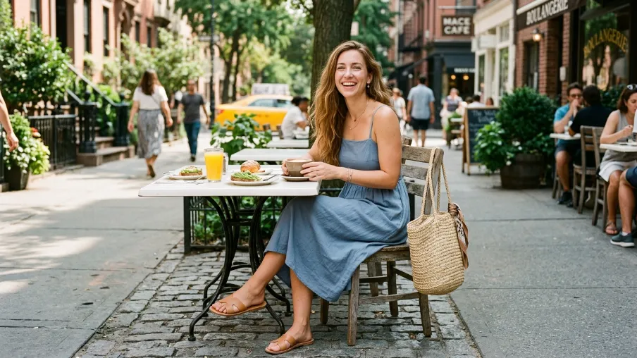 Casual Brunch Outfit: Sundress and a Straw Bag