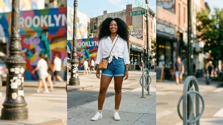  Denim Shorts with an Oversized Button-Down Shirt