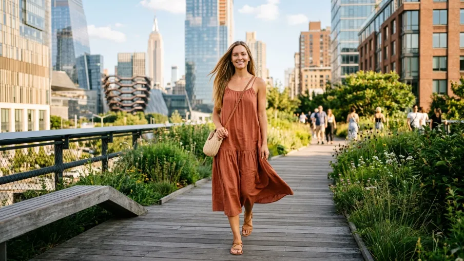Flowy Midi Dress in a Neutral or Earth Tone