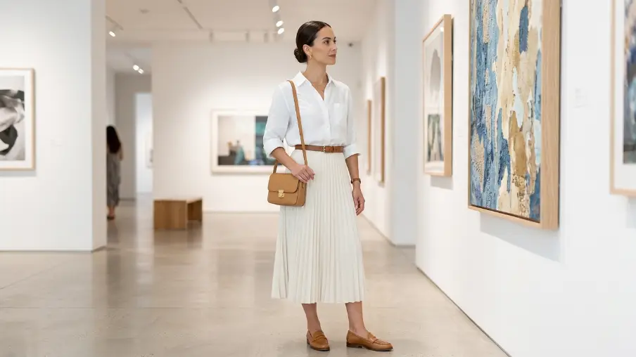 Pleated Midi Skirt With a Linen Button-Down
