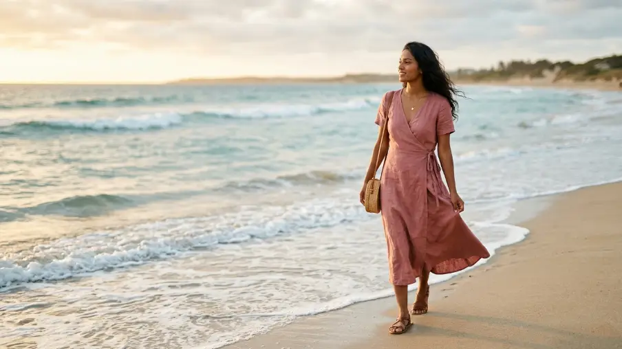 Linen Wrap Dress in Soft Terracotta or Dusty Rose