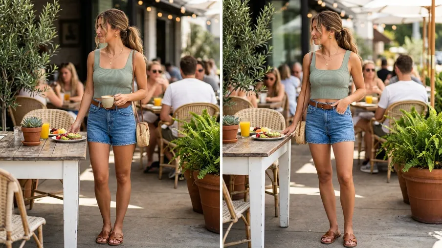 Crop Top with Denim Shorts for a Summer Brunch Look