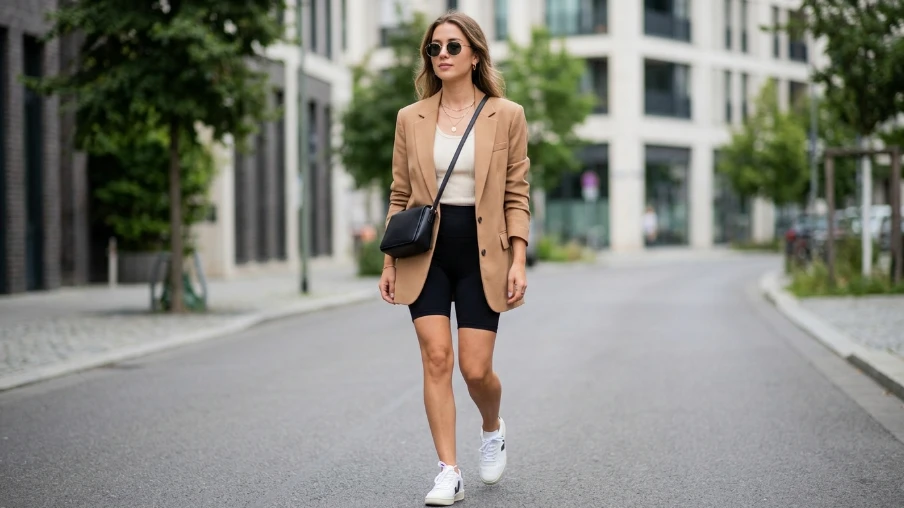 Biker Shorts with a Blazer for a Modern Smart Casual Look