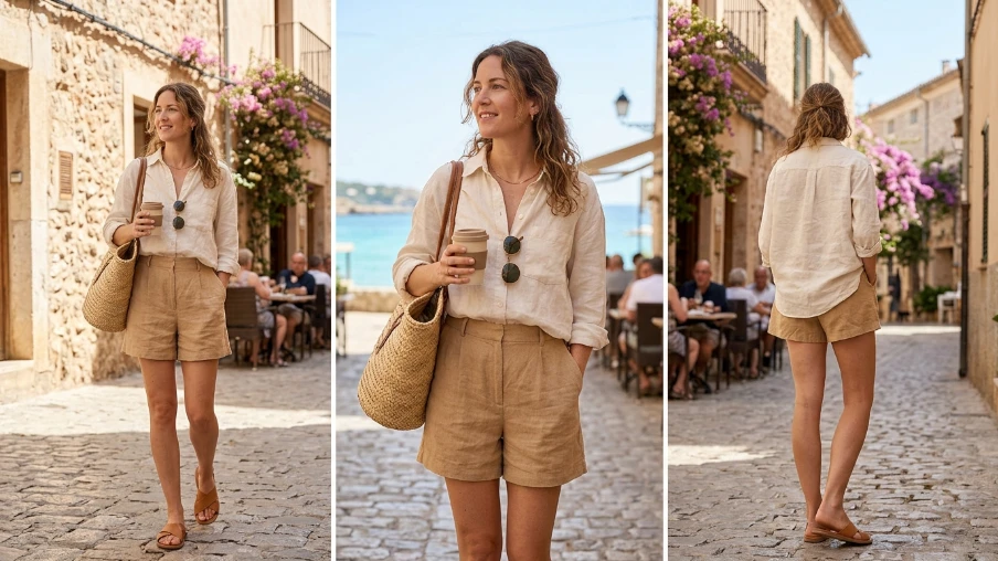 3. Linen Shorts with a Relaxed Button-Down Shirt
