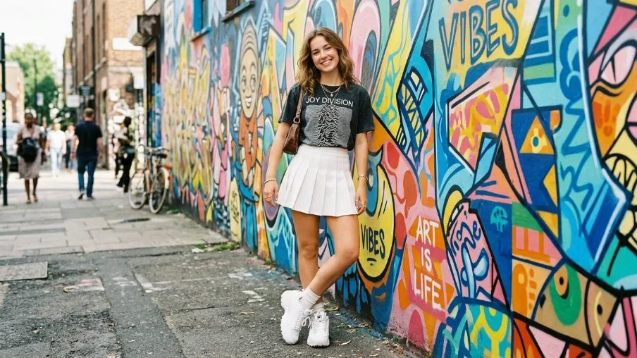 Aesthetic Outfit: Pleated Mini Skirt with a Graphic Tee