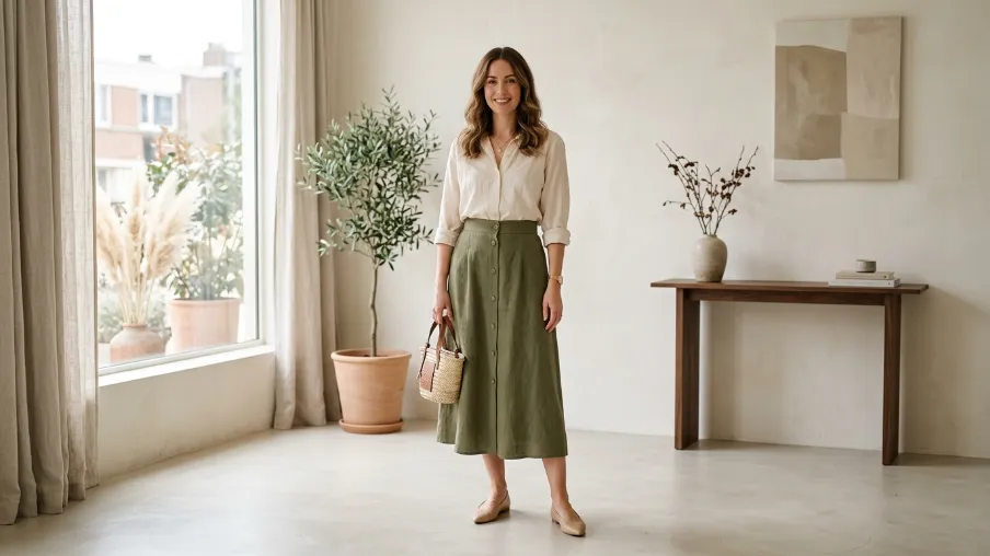 High-Waisted Skirt with a Tucked Blouse