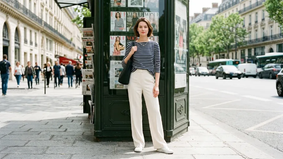 Striped Breton Top with Tailored Trousers