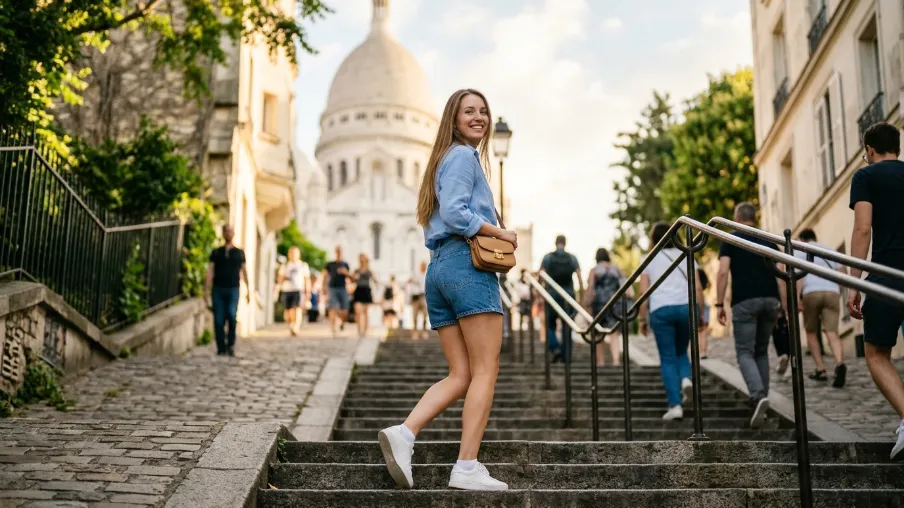 Denim Shorts with a Relaxed Linen Blouse