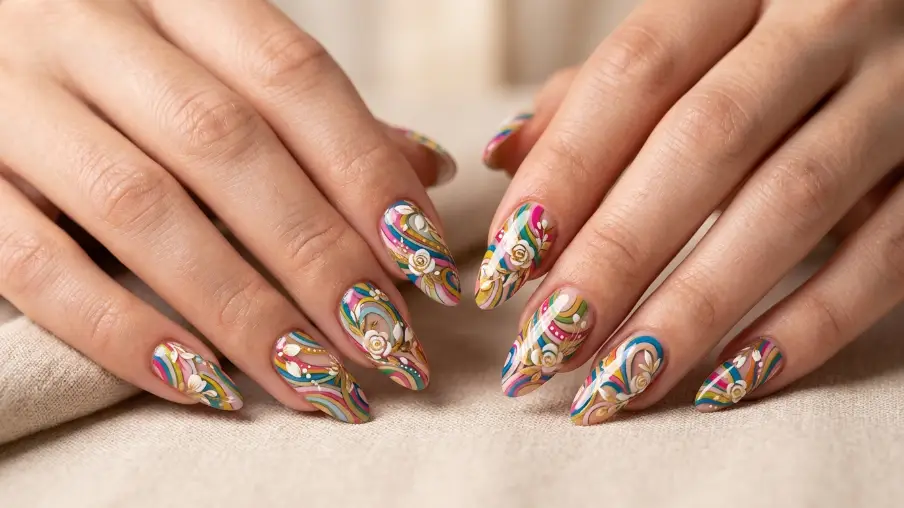 Pucci Nails with Floral Overlay