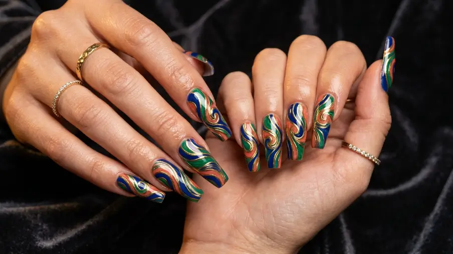 Pucci Nails with Gold Metallic Accents