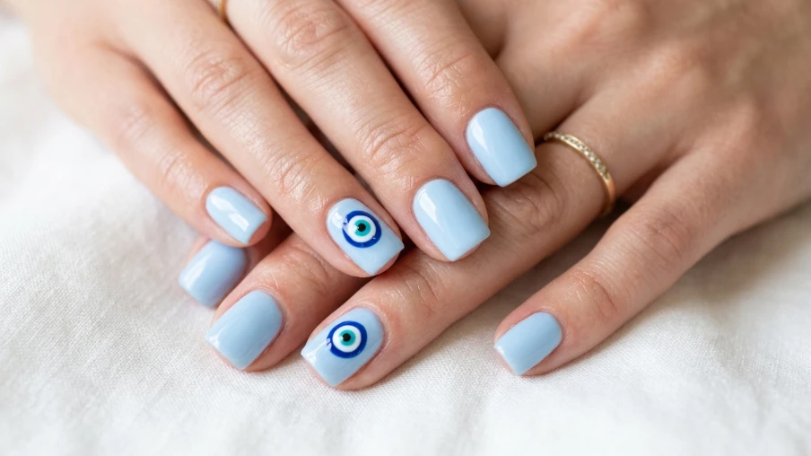 Evil Eye Short Nail Art