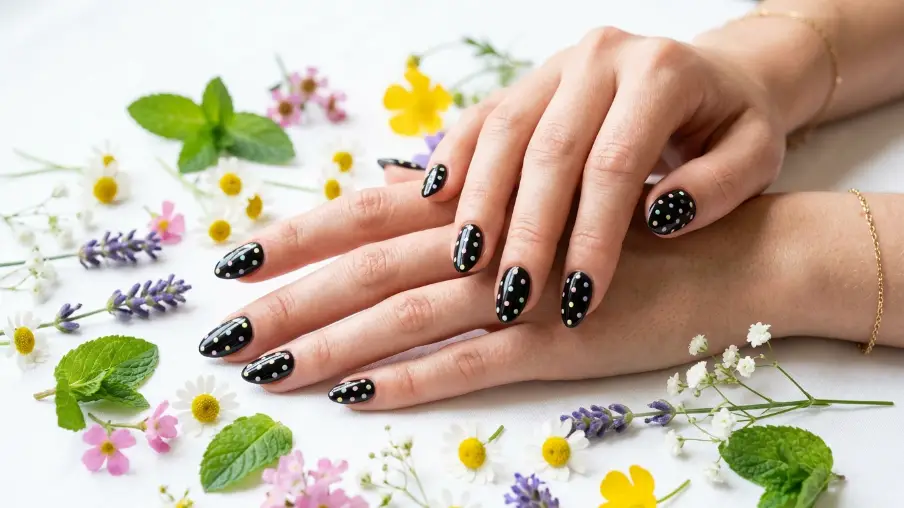 Glossy Black with Pastel Polka Dots