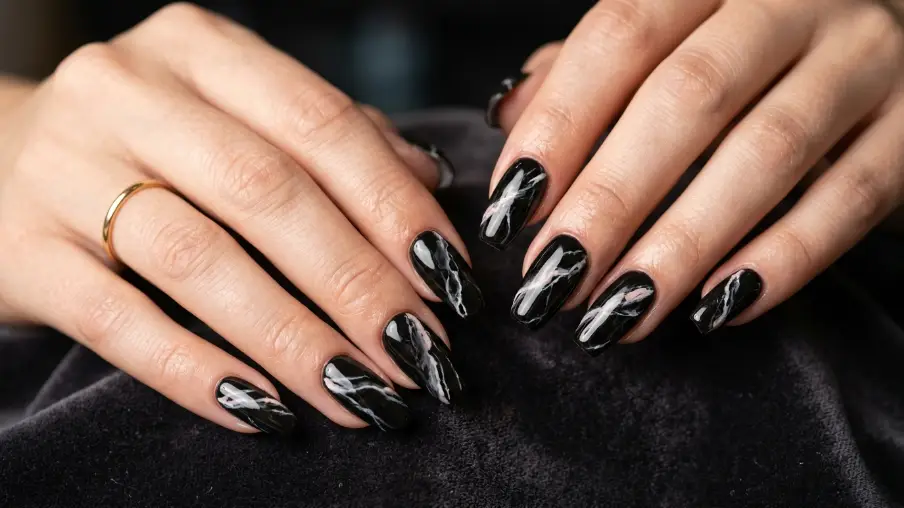 Black Marble Spring Nails