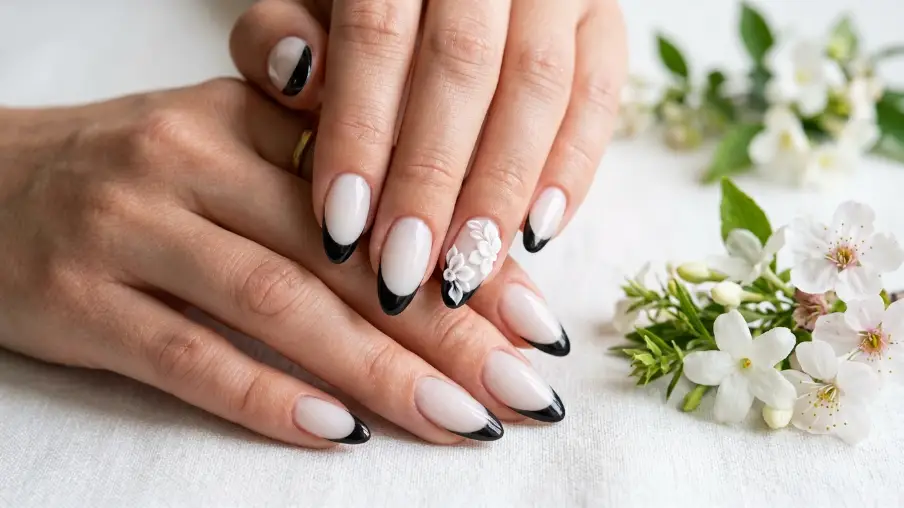 Black Tips with 3D Floral Accents
