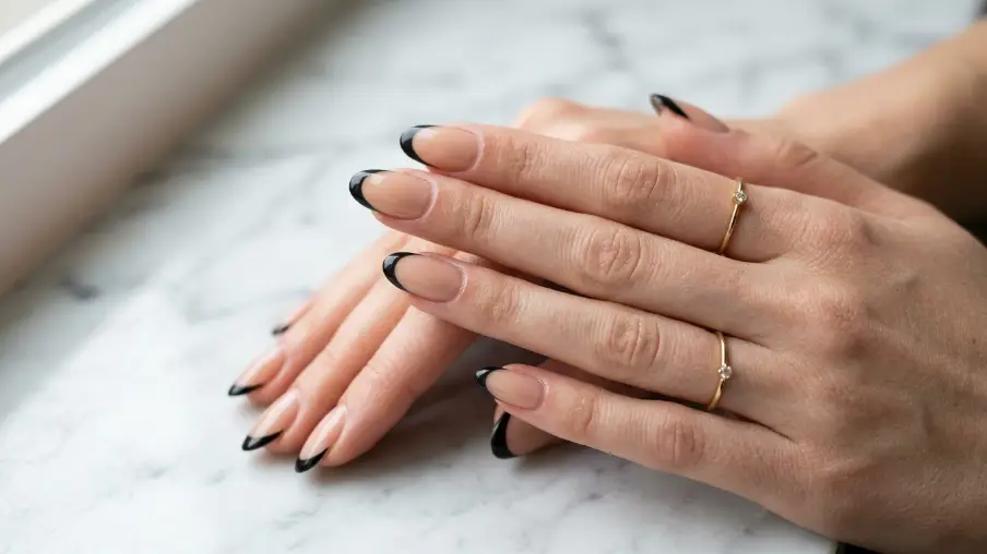 Black French Tips on a Nude Base