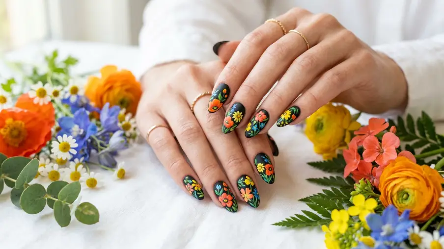 Matte Black with Colorful Spring Blooms