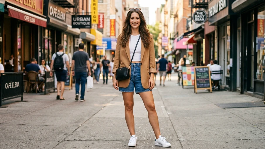 Oversized Blazer with Denim Shorts