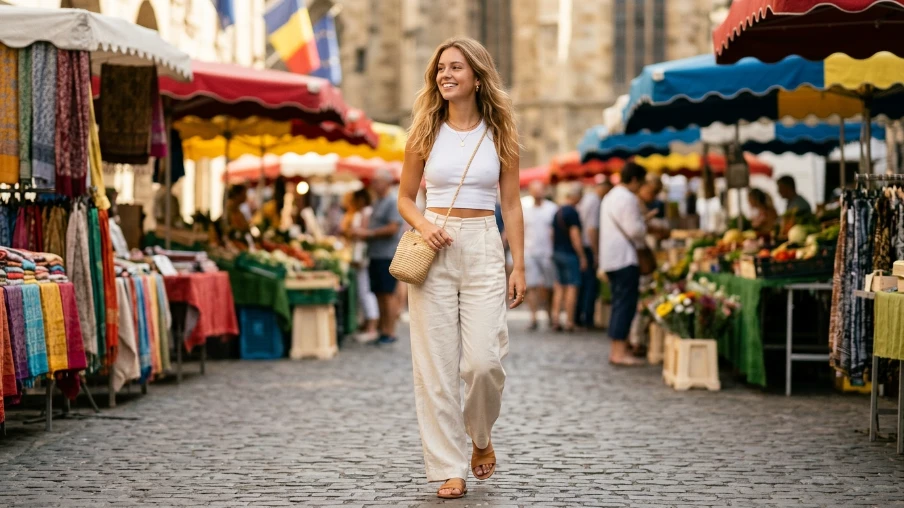 Crop Top with Wide-Leg Linen Trousers