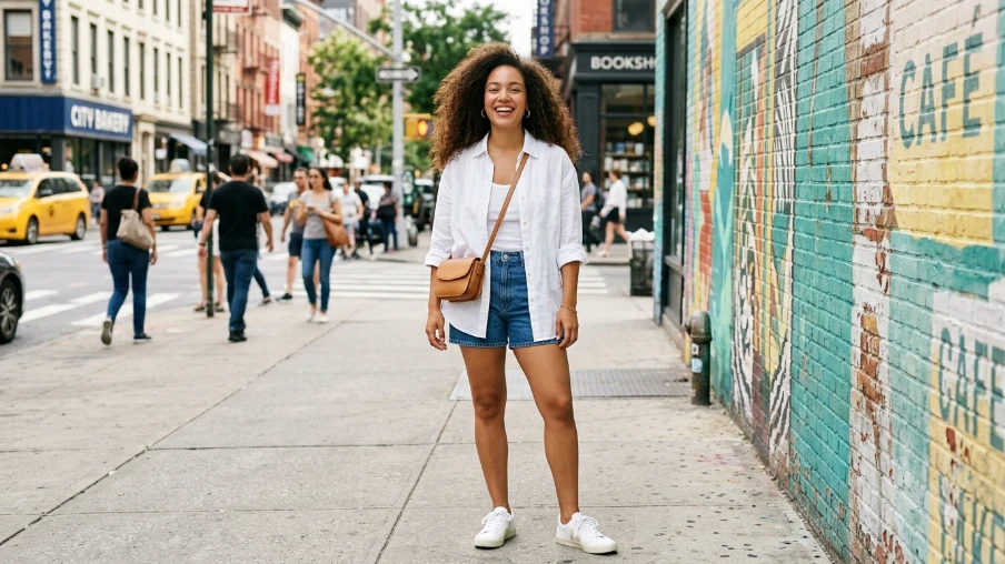 Denim Shorts with an Oversized Shirt