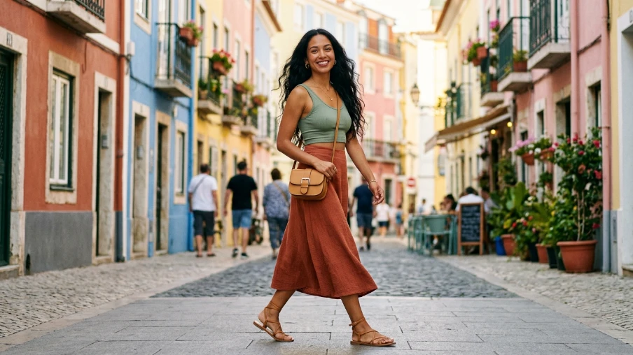 Crop Top Street Style with a Midi Skirt