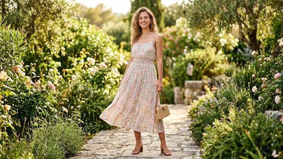 Flowy Midi Dress in a Soft Print