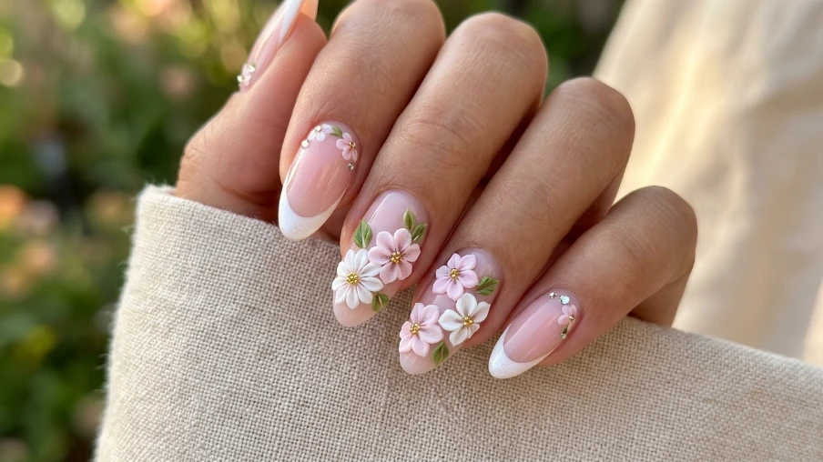 3D Floral Acrylic Nails