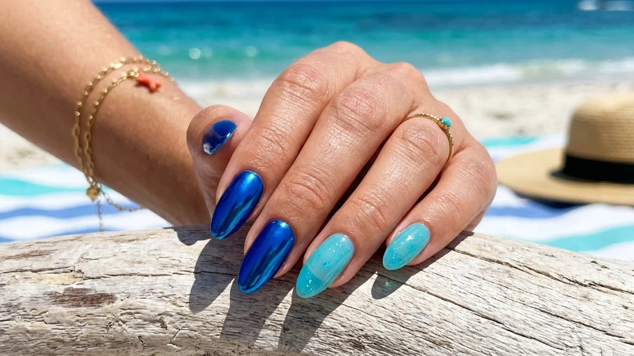 Ocean Blue Gel Nails
