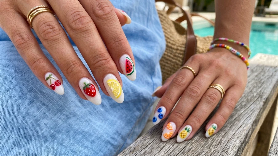 Vacation Nails with Fruit Motifs