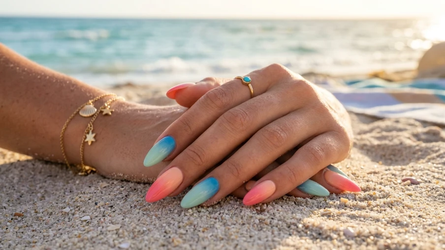Beachy Ombre Gradient Nails
