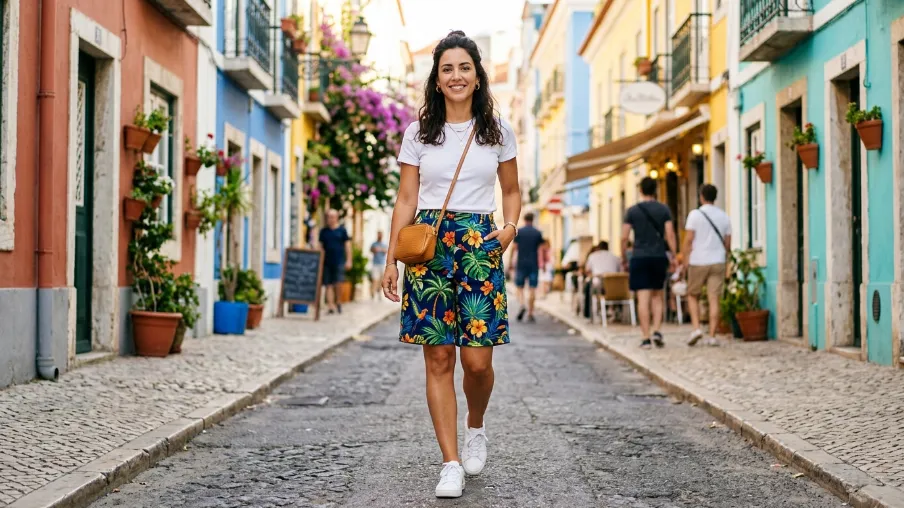 Printed Shorts with a Solid Top