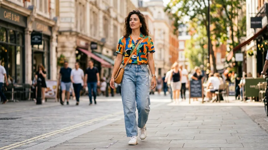 Street Style Summer Look: Baggy Jeans and a Printed Top