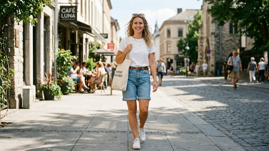 Denim Shorts with a Crisp White Tee