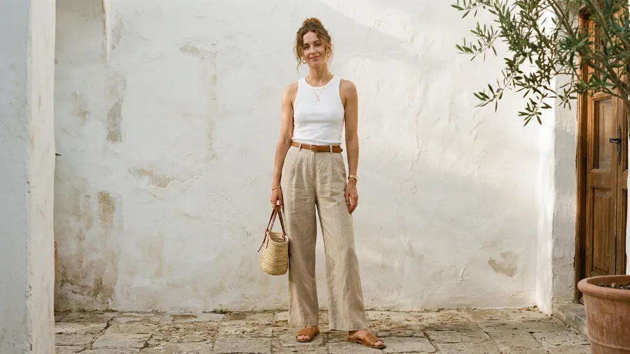 Linen Trousers with a Tucked Tank