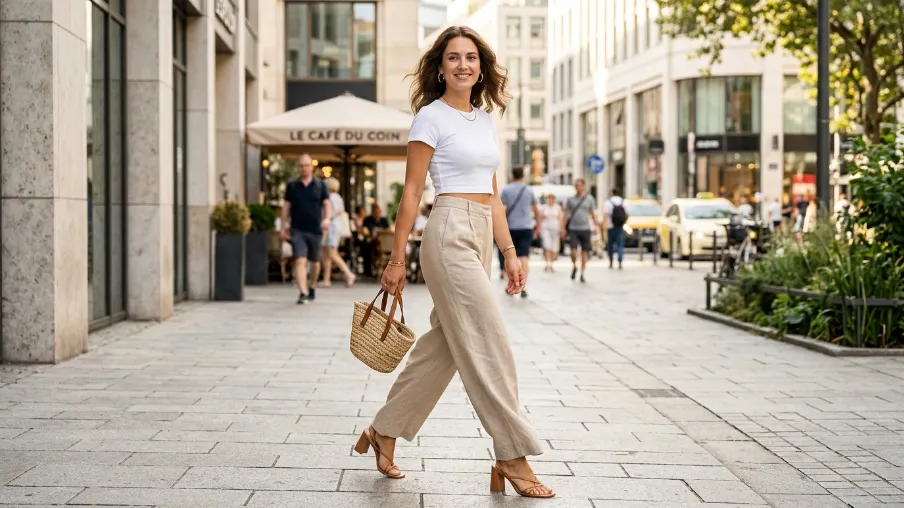 Casual Crop Top with High-Waist Trousers