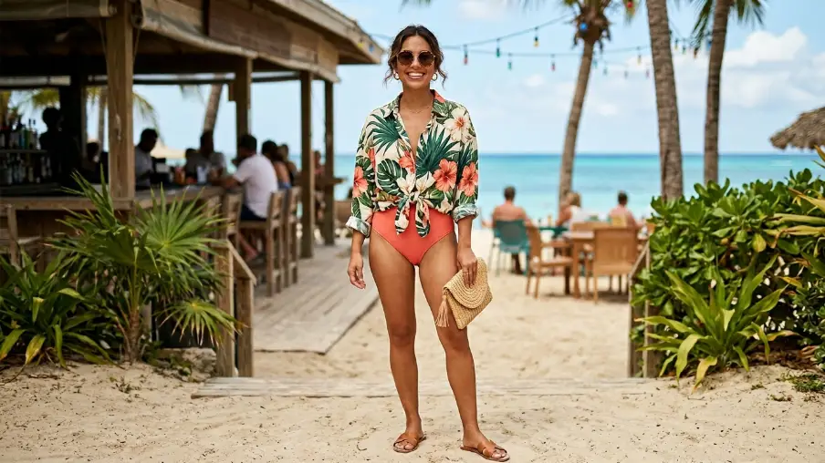 Oversized Button-Down Shirt in a Tropical Print