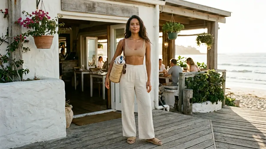 Linen Pants and Bikini Top Combination
