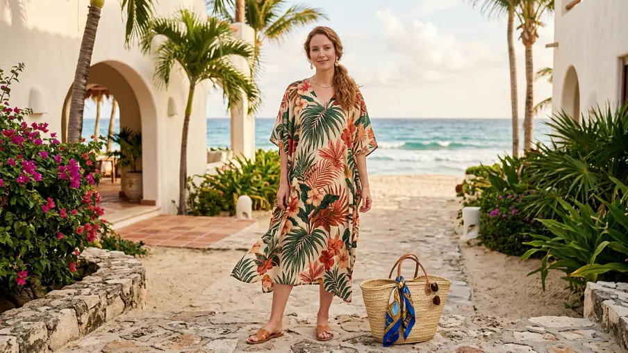 Beach Kaftan in a Bold Tropical Print