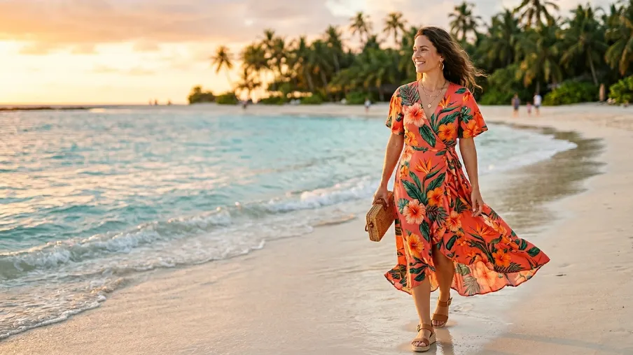 Tropical Print Wrap Dress