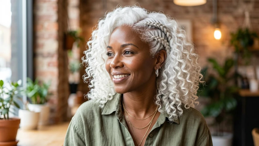 White Curly Hair with Braided Accents
