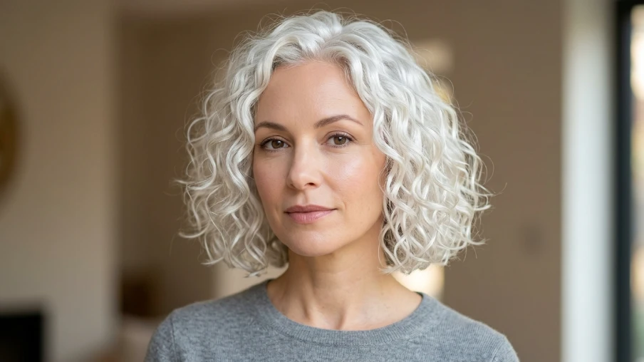 Soft White Curly Bob