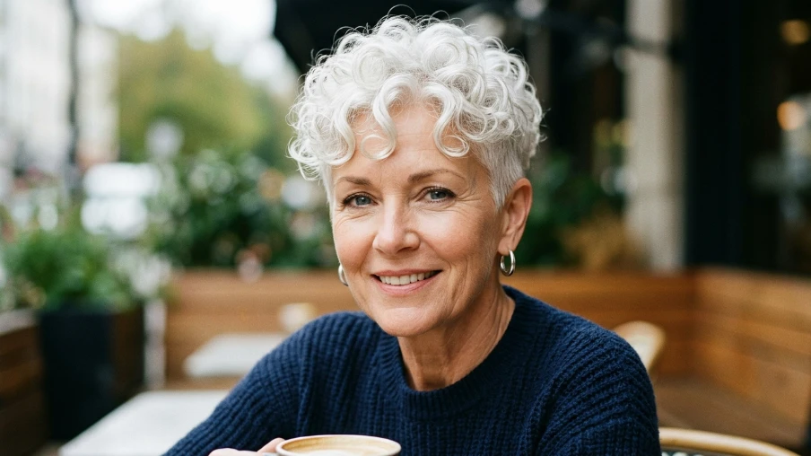 Short White Curly Pixie Cut