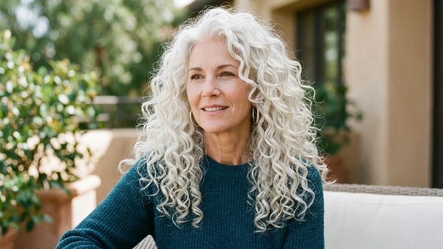 Long White Curly Hair with Layers