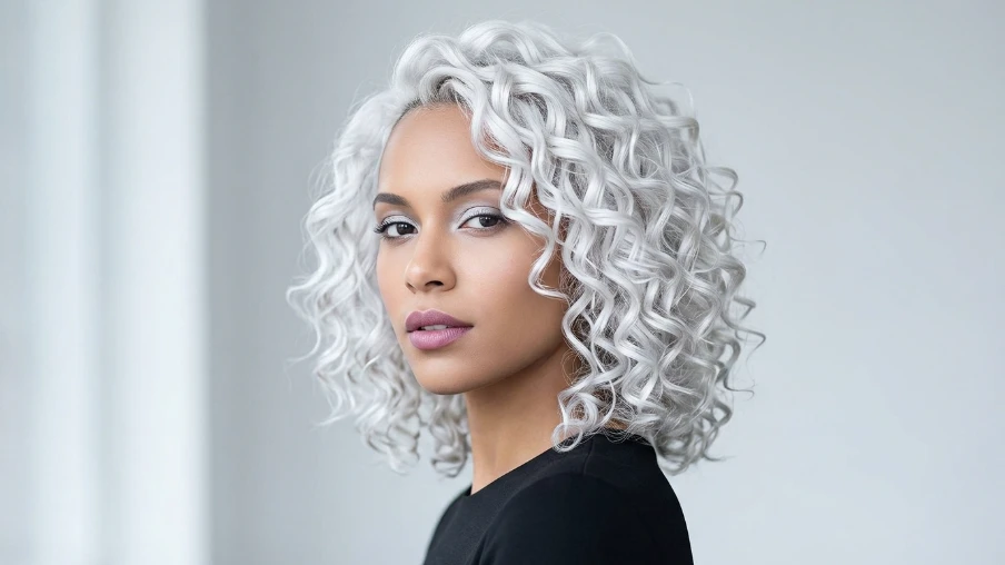 Icy White Curly Hair with Cool Undertones