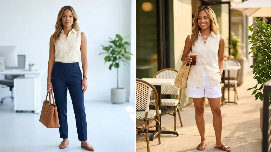 Sleeveless Linen Button-Down